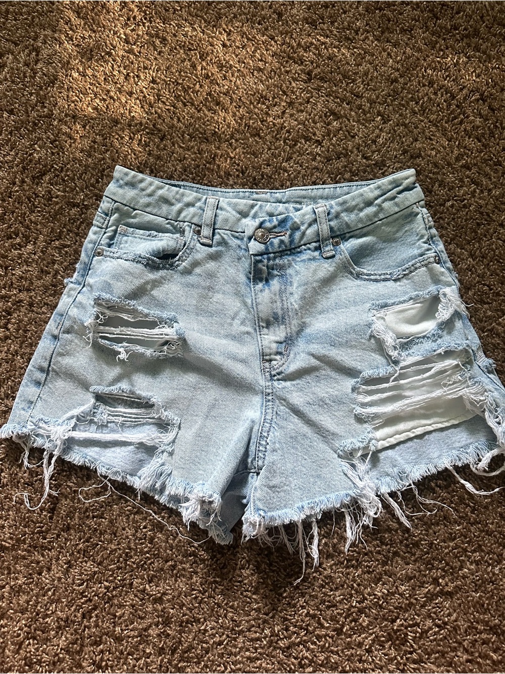 American Eagle Outfitters Light Blue Distressed Denim Shorts